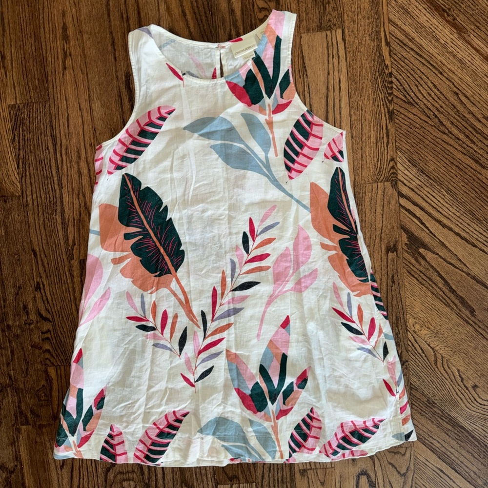 Cynthia Rowley Medium 100% Linen Mini Slip Dress Tropical Floral Sleeveless High